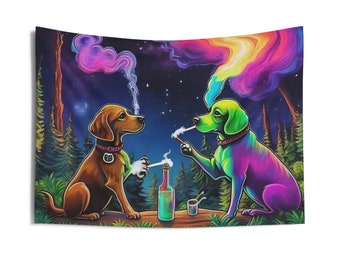 Dogs Smoking in The Woods - Indoor Wall Tapestries