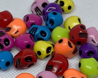 Neon Headbanger Skulls Multi Colored - Day of the Dead Skulls - Kandi beads - QTY 30 Beads