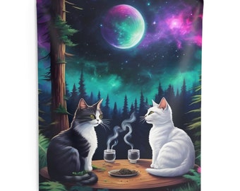 Tea & CatNip - Indoor Wall Tapestries, Wall Art, wall tapestry, Cat Artwork