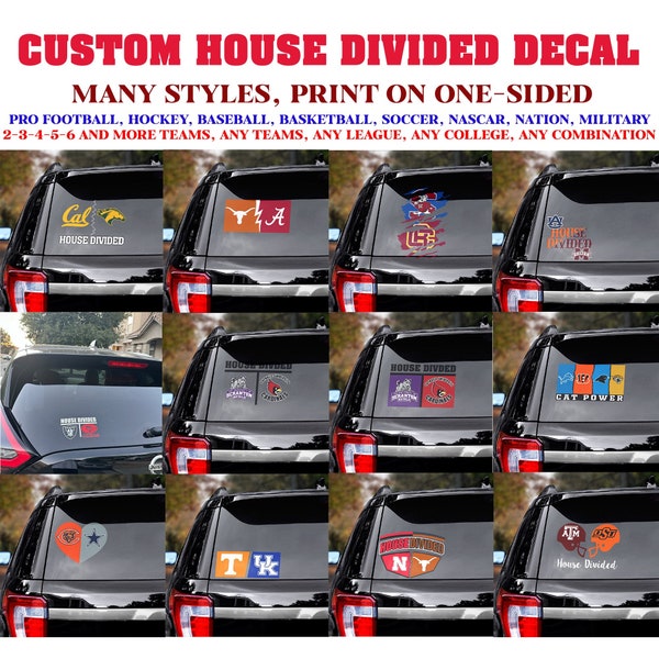 Custom House Divided Vinyl Decal, House Divided Football Decal, House Divided College Decal, Basketball Team, Hockey Team, Sport Lover Gifts