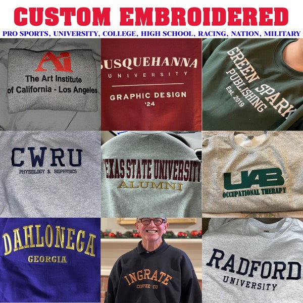 Embroidered University Sweatshirt, School Sweater Custom, Embroidered College Apparel, Custom School Hoodies, Embroidered Sweatshirt Custom