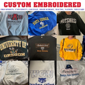 Custom College Shirt, Custom Embroidered Hoodie, Custom School Crewneck, College Crew Sweatshirt, Personalized Sweatshirt, Embroidery
