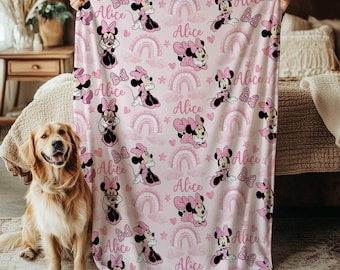 Disney Minnie Mouse Rainbow Blanket, Mickey And Friends Blanket, Minnie Birthday Blanket Gift, Pink Bow Nursery For Girl Blanket, THA317