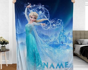 Manta personalizada de Elsa, manta de Castillo de Hielo de Frozen de Disney, manta mágica de nieve de Disney, manta de princesa de invierno de Disney, VTB500