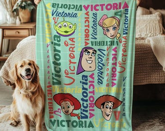 Toy Story-deken, Toy Story Bo Peep Buzz Alien-deken, aangepast houtachtig personage met naamcadeau, Jessie-personage kindernaamdeken, NVA853