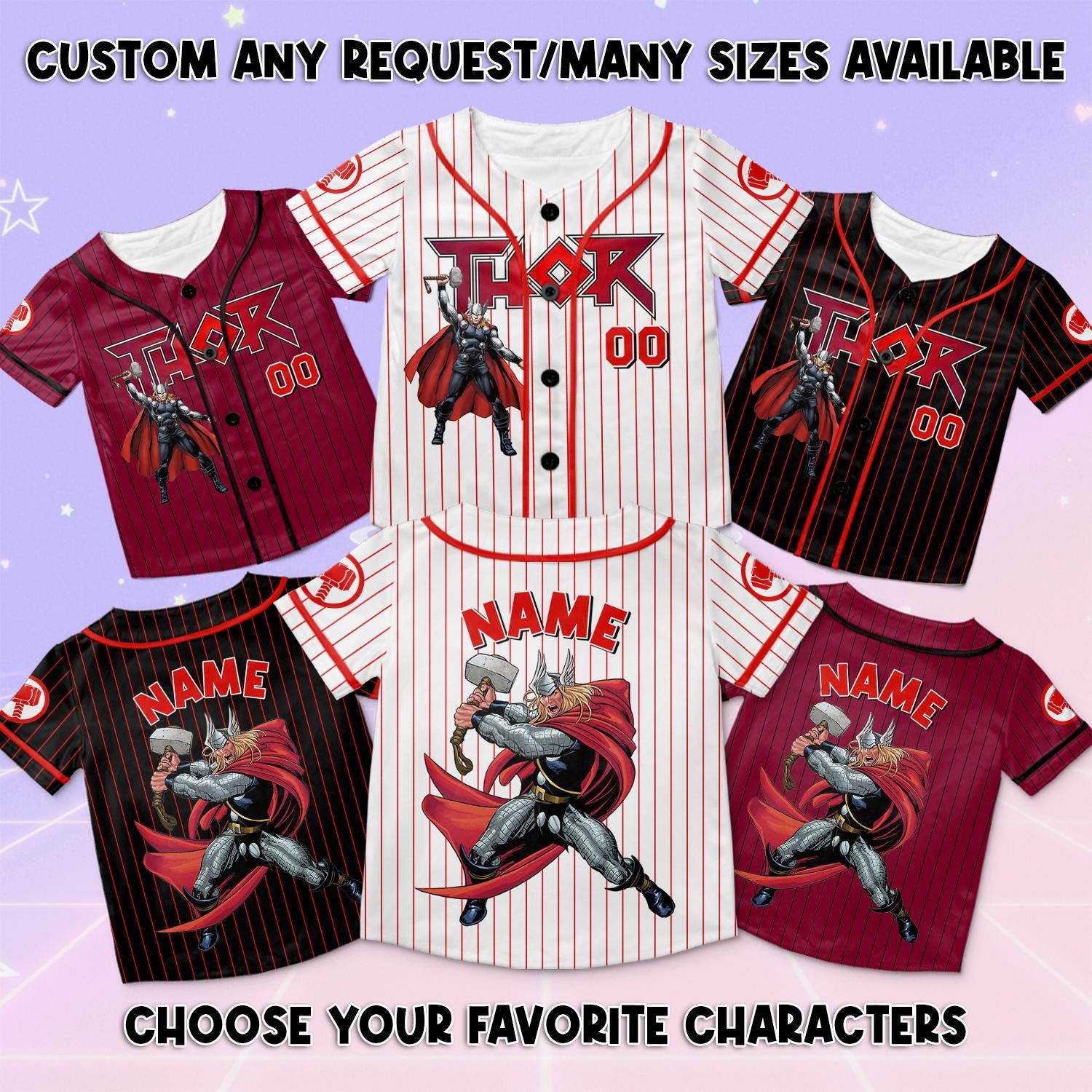 Marvel Thor Baseball Jersey, Avengers Thor Baseball Jersey, Marvel Avengers Thor Jersey Shirt, Disney Avengers Jersey Shirt
