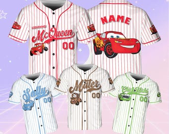 Disney Cars Baseball Jersey, Cars Movie Characters Jersey, Cars Lightning McQueen And Friends Jersey, Cars Lightning Kids Birthday Gift