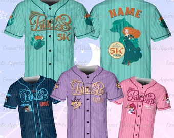 Disney Princess 5K 10K Baseball Jersey, Merida Moana Rapunzel Belle Running Shirt, RunDisney Princess Marathon Weekend Jersey