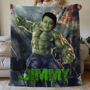 Benutzerdefinierte Gesicht Hulk Decke, Benutzerdefinierte Cartoon Decke mit Gesicht, Marvel Hulk Superheld Decke, Superheld Kinder Decke, Geburtstag Decke für Kinder