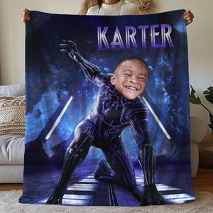 Benutzerdefinierte Gesicht Black Panther Decke, Benutzerdefinierte Cartoon Decke mit Gesicht, Marvel Black Panther Superheld Decke, Superheld Kinder Decke