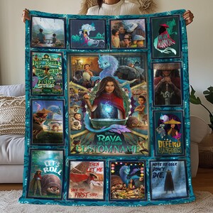 Custom Raya And The Last Dragon Pictures Collage Blanket, Raya And The Last Dragon Cartoon Birthday Blanket,Raya And The Last Dragon Blanket