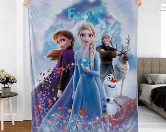 Custom Frozen Blanket, Disney Elsa Anna Throw Blanket, Olaf Snowman Gift Blanket, Disney Winter Adventure Gift Blanket, VTB500