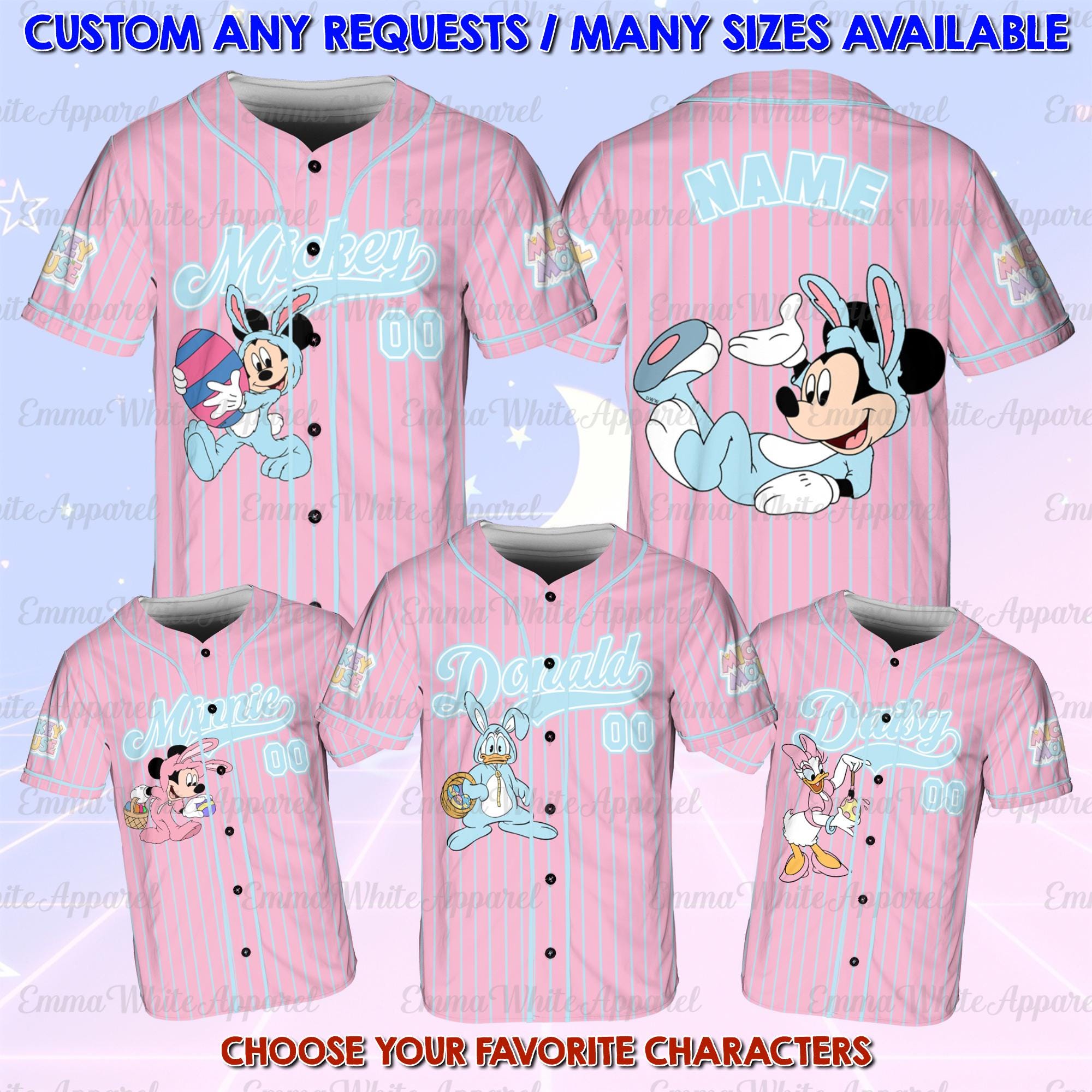 Discover Mickey And Friends Baseball Jersey, Mickey Minnie Donald Easter Jersey Shirt, Disney World Trip Jersey, Happy Easter Day Movie Shirt