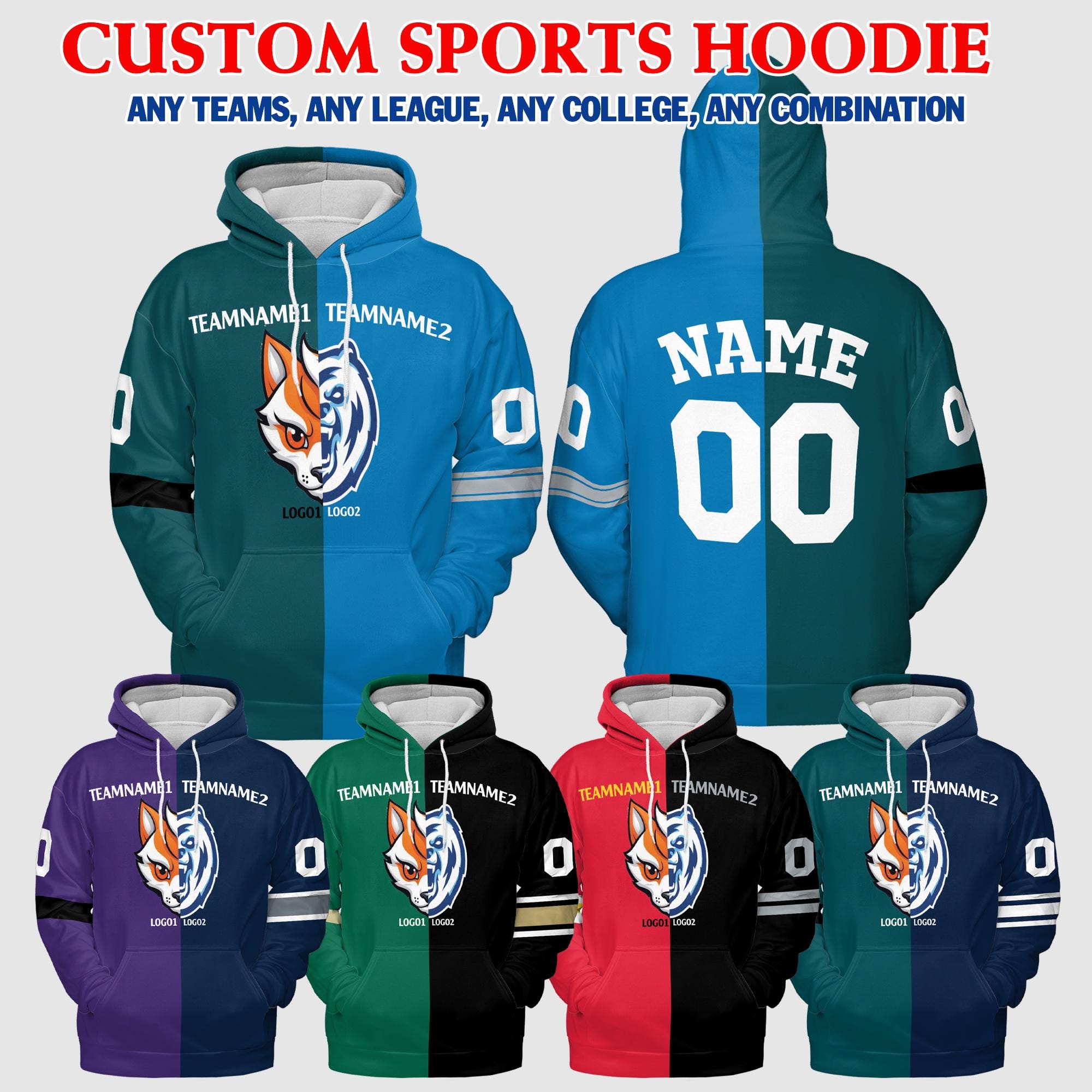 Custom Two-Tone Sports Hoodie, Personalized Team Colors