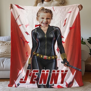 Benutzerdefinierte Gesicht Schwarze Witwe Decke, Benutzerdefinierte Cartoon Decke mit Gesicht, Marvel Black Widow Superheld Decke, Superheld Kinder Decke