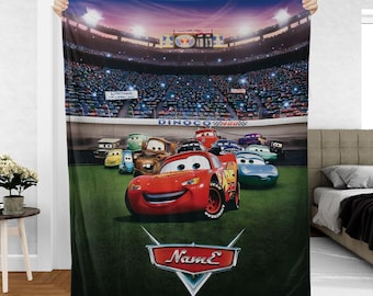 Custom Lightning McQueen Blanket, Disney Pixar Car Racing Blanket, Dinoco 400 Throw Blanket, Disney Race Track Blanket Gift, NVA824