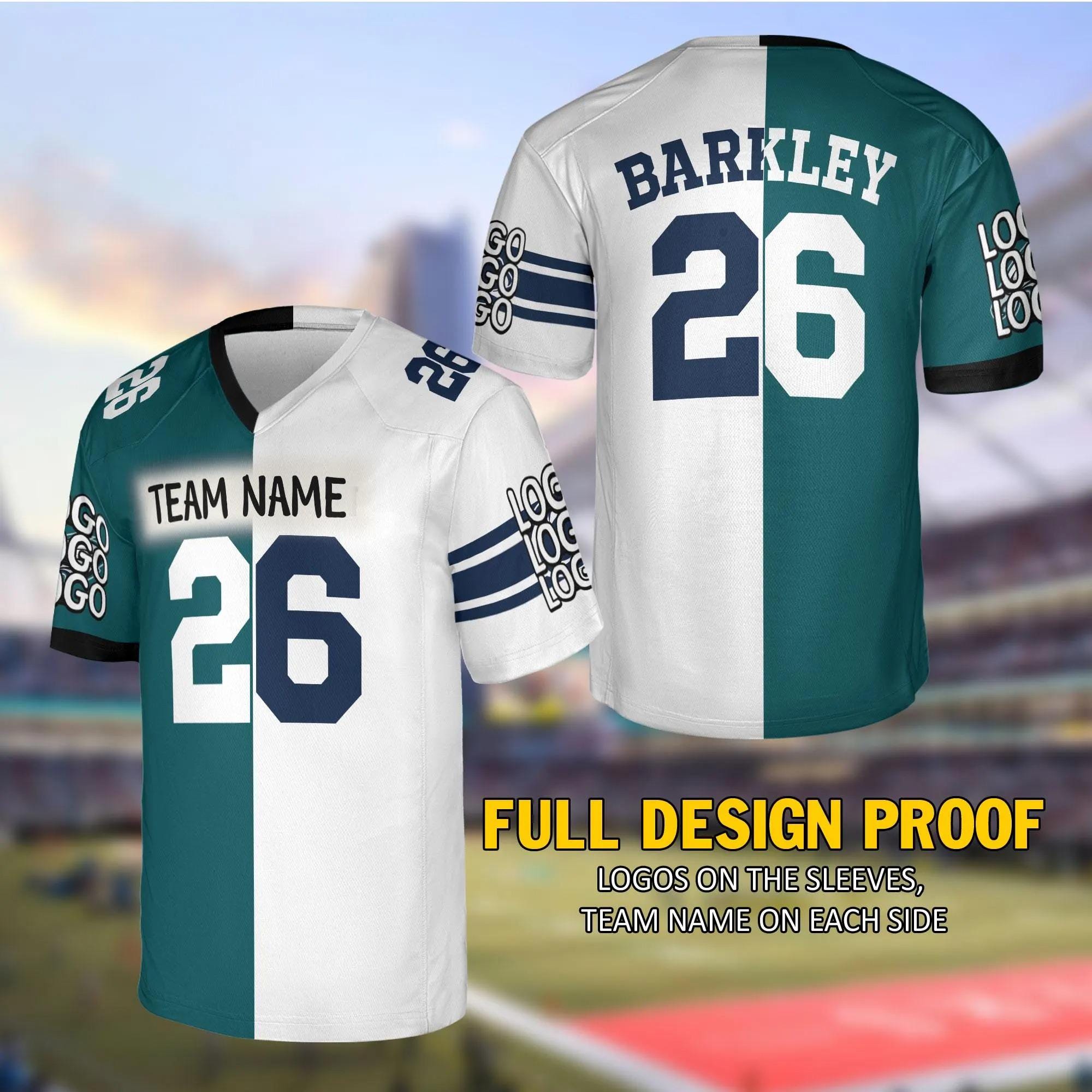 Barkley Combine Two Teams Football Jersey, Barkley Midnight Green