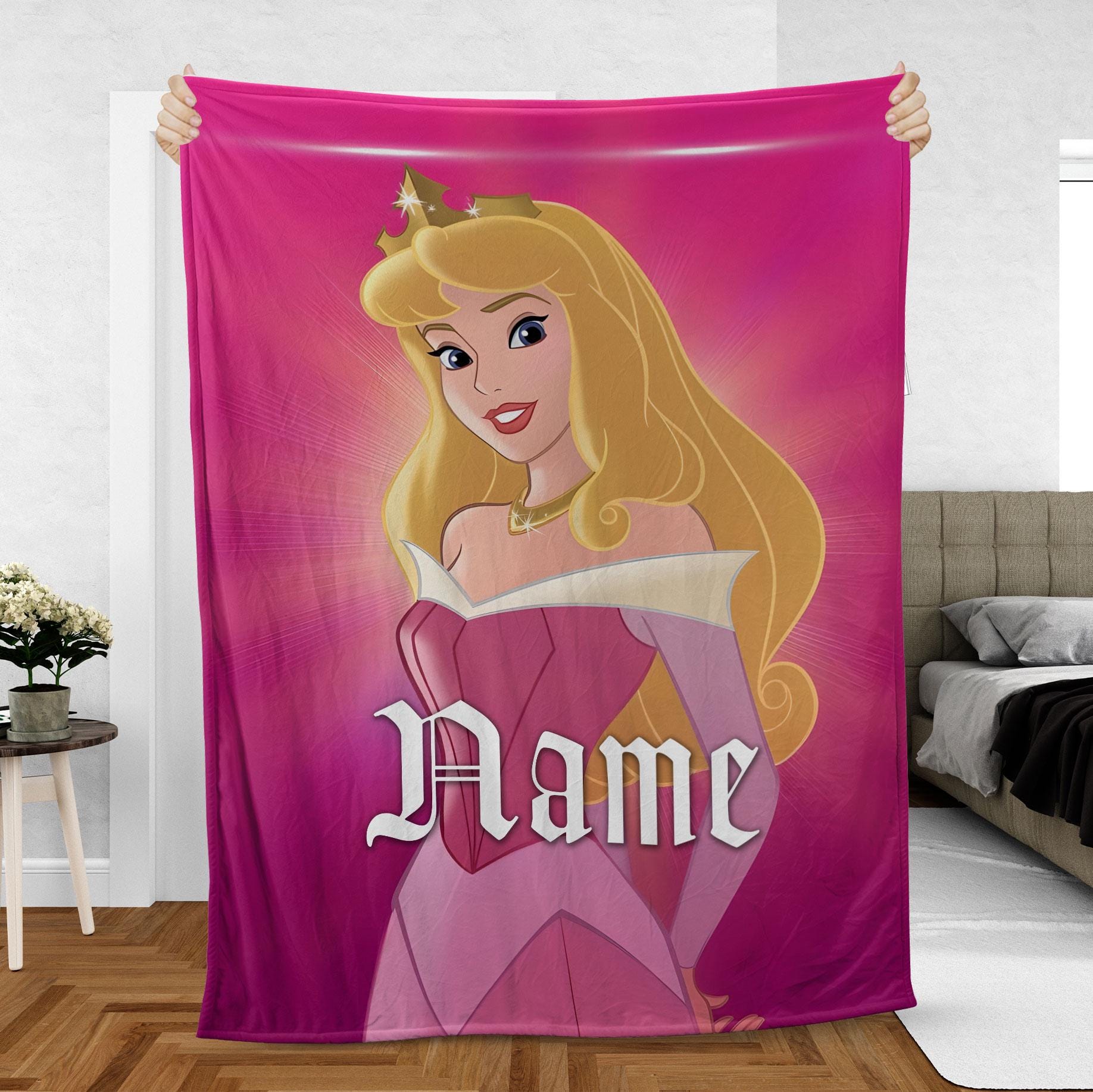 Discover Disney Sleeping Beauty Aurora Fleece Blanket with Pink Gown Portrait, Movie Gift