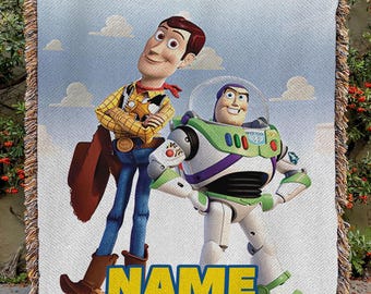 Aangepaste Woody And Buzz-deken, Pixar Toy Story-personagedeken, Pixar Sheriff-cowboydeken, cadeaudeken verjaardag meisje jongen, NVA786