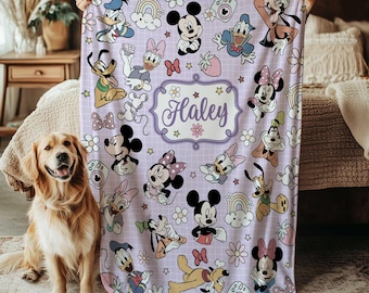 Manta de Mickey y sus amigos de Disney, manta de Mickey, Minnie, Donald y Goofy, manta clásica de las películas de Mickey de Disney, manta mágica de Disneyland, THA316