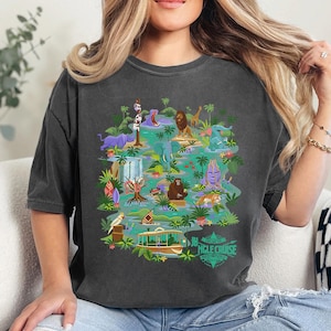 Camiseta con el mapa de Disney Jungle Cruise Explore The Rivers Of The World, camiseta con el viaje a Disneyland Jungle Cruise, camiseta con personajes de Disney vintage, TGSB951