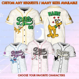 Disney Pets Baseball Jersey, Pluto Bruni Pascal Heihei Cheshire Lucifer Jersey, Disney Family Trip Shirt, Disney Characters Group Jersey