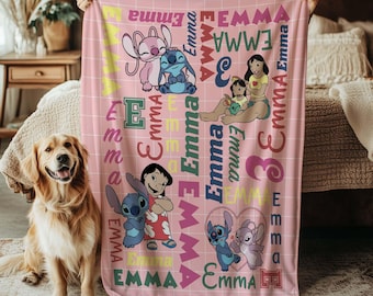 Manta Lilo e Stitch, Manta Angel Nani, Presente Personalizado com Nome da Lilo, Manta Infantil com Nome da Lilo e do Stitch, NVA831