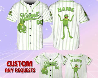 The Muppets Kermit The Frog Baseball Jersey, Disney Kermit The Frog Characters Jersey, The Muppets Disney Baseball Jersey