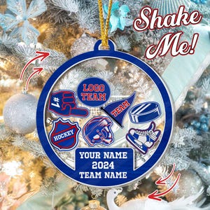 Custom Hockey Shaker Ornament, Sports Hockey Lover Tree Hanging, Hockey Teamname Shaker Ornament, Hockey Christmas Tree