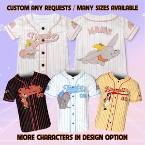 Disney Dumbo Characters Jersey, The Flying Elephant Jersey, Custom Elephant Baseball Jersey Team, Elephant Disneyland Family Jersey