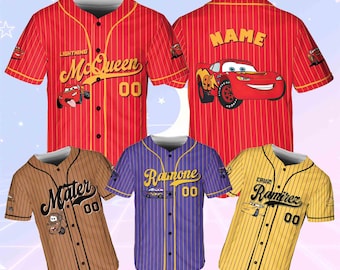 Disney Cars Baseball Jersey, Cars Movie Characters Jersey, McQueen Sally Luigi Guido Fillmore Mater Jersey, Disney Baseball Team Outfit