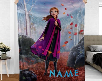 Manta personalizada de Anna, manta de la película Frozen de Disney, manta de la princesa Arendelle de Frozen, manta de regalo de cumpleaños para niña y niño VTB510