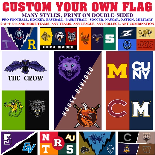 Make your Own Custom House Divided Flag For any Team, Schools Sports Flag, Pro Leagues Flag, Custom Team House Divided Flag, Team Rivalry