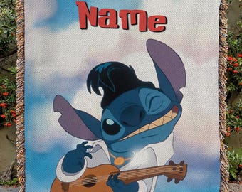 Cobertor personalizado Elvis Stitch, cobertor Disney Lilo e Stitch, cobertor personalizado Aloha, cobertor decorativo Disney Hawaii, NVA781