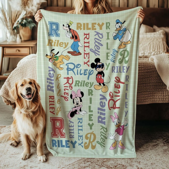 Micky und Freunde Decke, Disney Mickey Minnie Pluto Decor, Benutzerdefinierte Mickey Charakter mit Namen Geschenk, Kinder Name Decke Geschenk, THA313