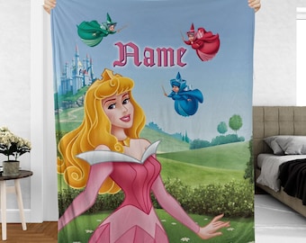 Manta personalizada Aurora, Manta Disney La Bella Durmiente, Manta Disney Flora Fauna Merryweather, Manta de regalo para niña de cumpleaños, VTB609