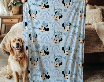 Disney Minnie Mouse Blue Blanket, Mickey And Friends Minnie Blanket, Minnie Mouse Birthday Blanket, Magic Cast Nursery Baby Blanket, THA317
