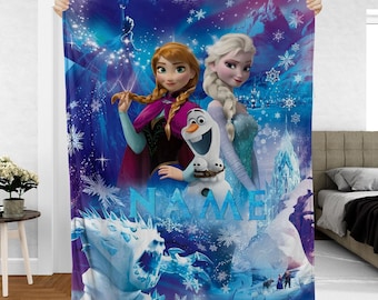 Custom Anna Elsa Blanket, Disney Frozen Movie Blanket, Olaf Snowman Throw Blanket, Custom Princess Throw Blanket For Kids, VTB510