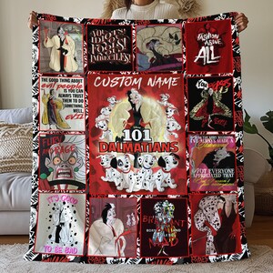 Custom Cruella Pictures Collage Blanket, Cruella Cartoon Birthday Blanket, Personalized Disneyland Cruella Fleece Blanket