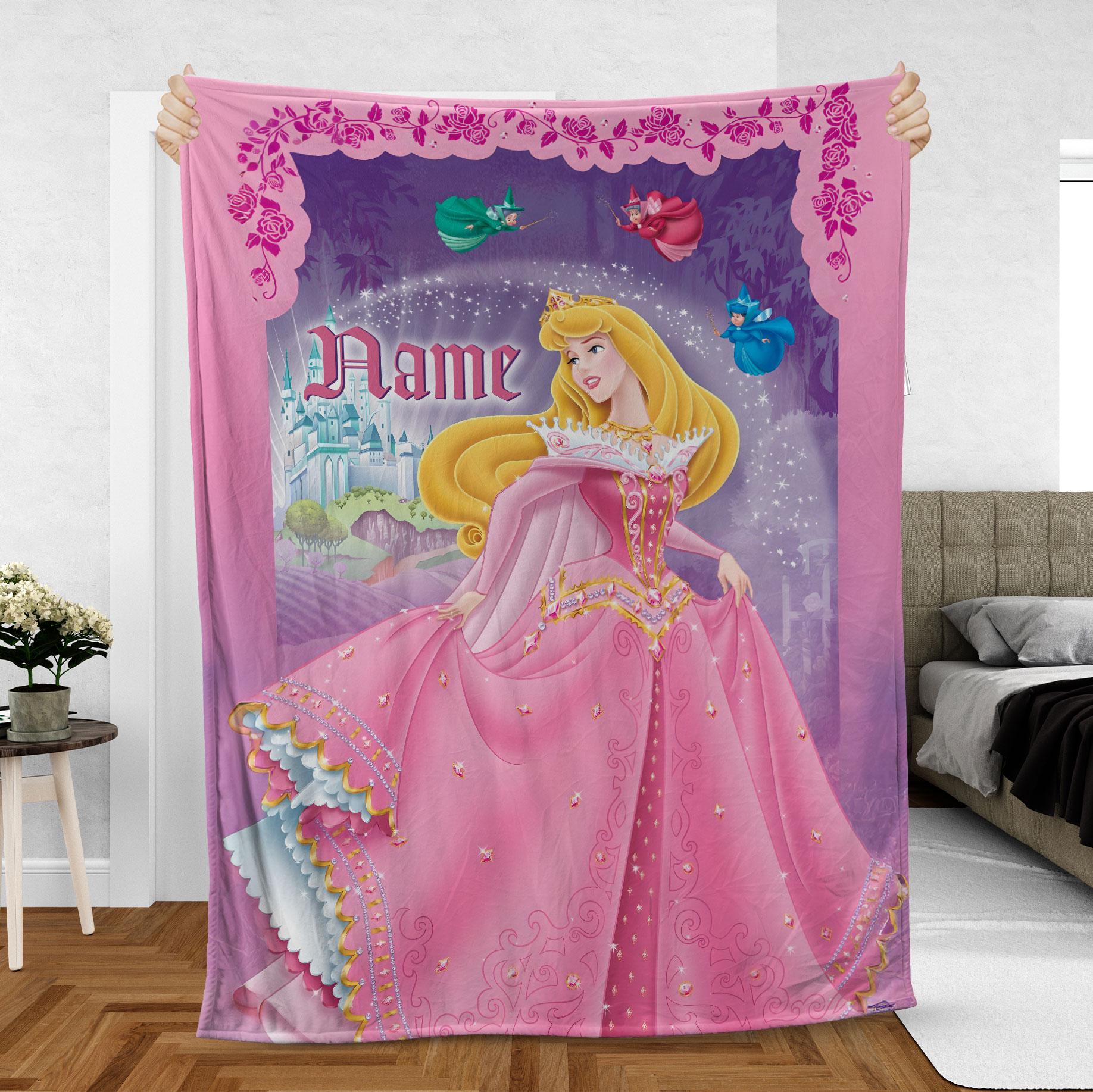 Discover Custom Aurora Disney Fleece Blanket with Sleeping Beauty, Flora, Fauna, Merryweather, and Birthday Design