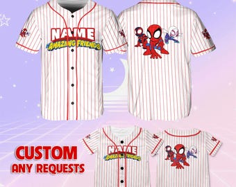 Personalized Spidey and His Amazing Friends Baseball Jersey, Spiderman Birthday Jersey, Spiderman Jersey Team Outfit, Disney Cartoon Jersey