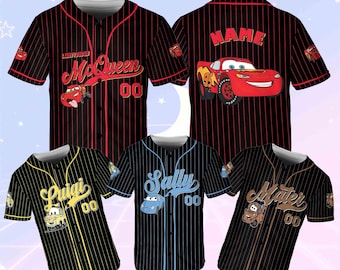 Cars Movie Characters Jersey, Disney Cars Baseball Jersey, Cars Lightning McQueen And Friends Jersey, Cars Mater Sally Guido Birthday Shirt