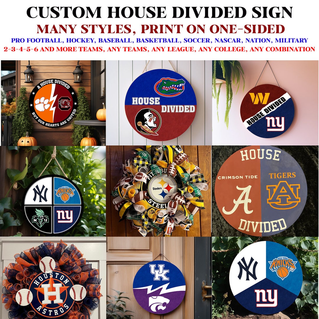 Custom House Divided Sign, Personalized Team Support Metal Sign