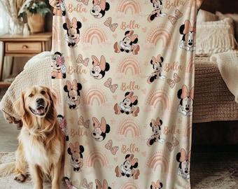 Disney Minnie Mouse Blanket, Mickey And Friends Minnie Blanket, Minnie Cream Bow Birthday Blanket, Nursery Baby Girl Shower Blanket, THA317