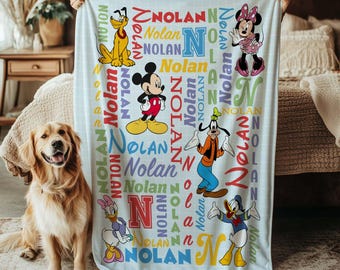 Mickey And Friends Blanket, Disney Minnie Donald Pluto Throw Blanket, Custom Character With Name Gift, Goofy Daisy Baby Blanket, THA313MAF