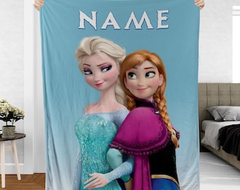 Manta personalizada de la princesa Anna y Elsa, de la película Frozen de Disney, regalo de amor entre hermanas, con temática azul, VTB510