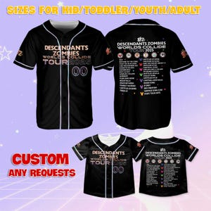 Descendants Zombies Tour Jersey Shirt, Disney Worlds Collide Tour Baseball Jersey, Descendants Rise Of Red, Disney Zombies 4 Music Live 2025