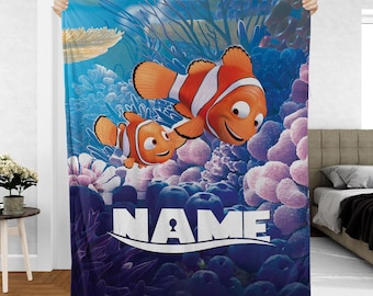 Couverture Nemo personnalisée, Couverture Pixar pour père et fils Le Monde de Nemo, Jeté poisson-clown Marlin, Couverture d'anniversaire Magic Cast, NVA792