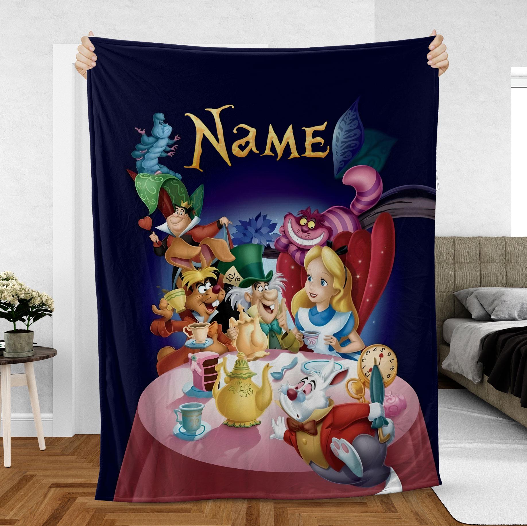 Discover Custom Alice Fleece Blanket featuring Disney Alice in Wonderland, Mad Hatter Tea and White Rabbit, Birthday Gift