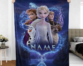 Manta personalizada de Frozen, manta de Elsa y Anna de Disney, manta familiar de Olaf, muñeco de nieve, Kristoff y Sven, manta mágica de invierno de Disney, VTB500